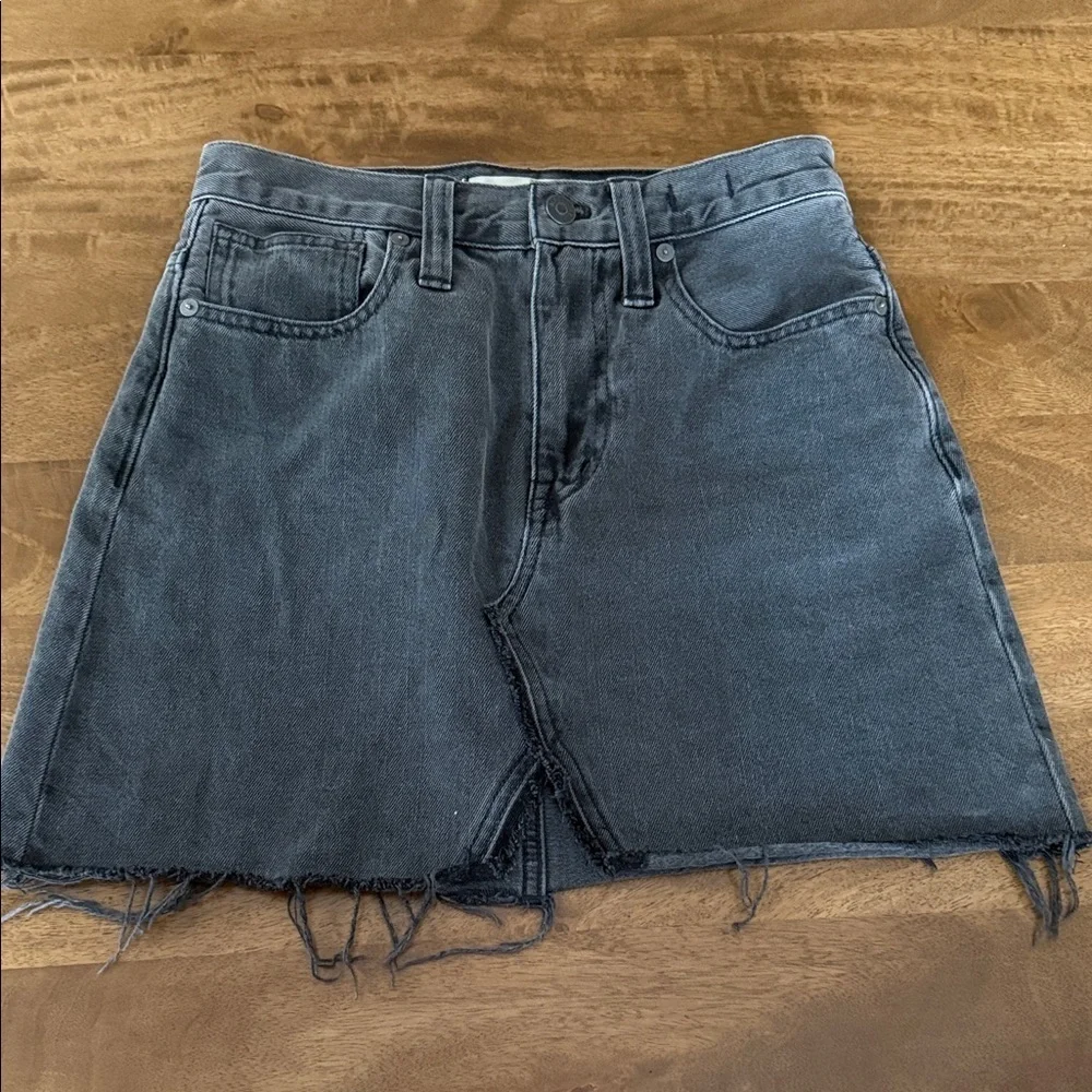 Madewell washed black Denim Mini Skirt with Raw Hem